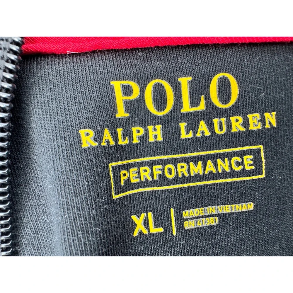 Polo Ralph Lauren Performance Track Jacket Men‎ XL Black Red Trim Stripe Zip